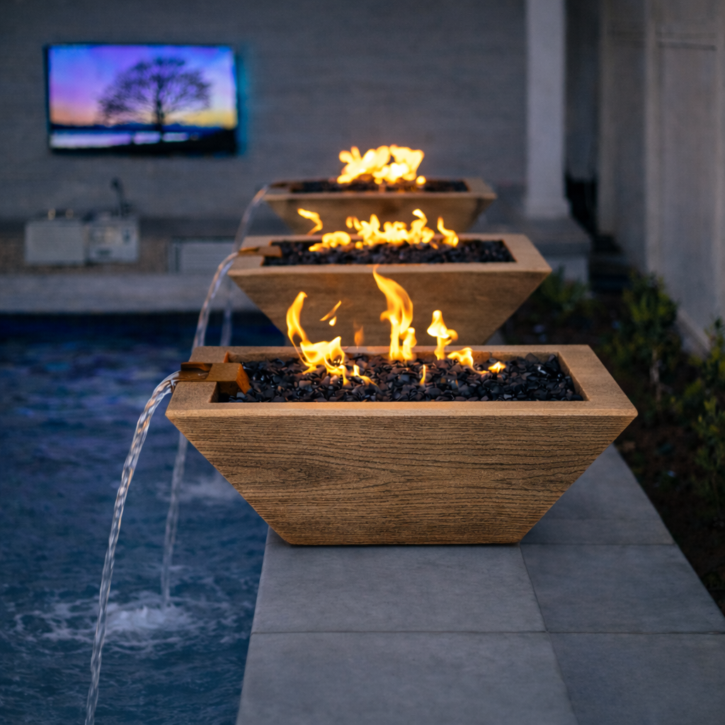 The Outdoor Plus - Maya GFRC Fire & Water Bowl - Oak