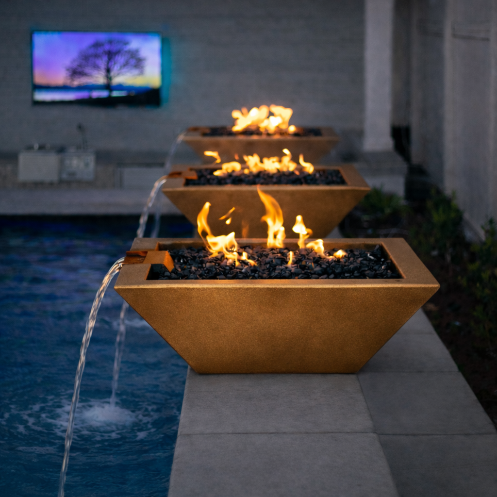 The Outdoor Plus - Maya GFRC Fire & Water Bowl - Metallic Bronze