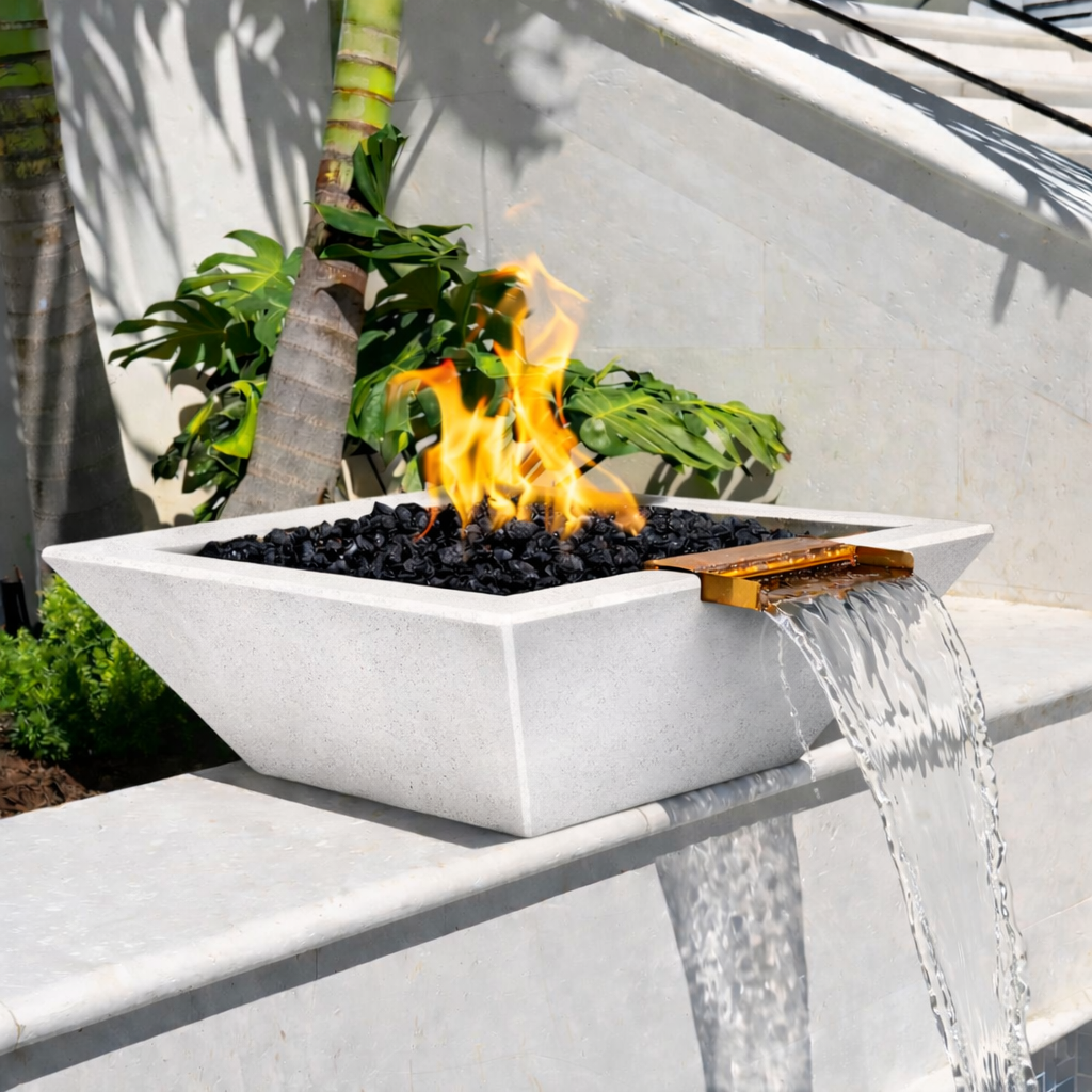 The Outdoor Plus - Maya GFRC Fire & Water Bowl - Metallic Pearl
