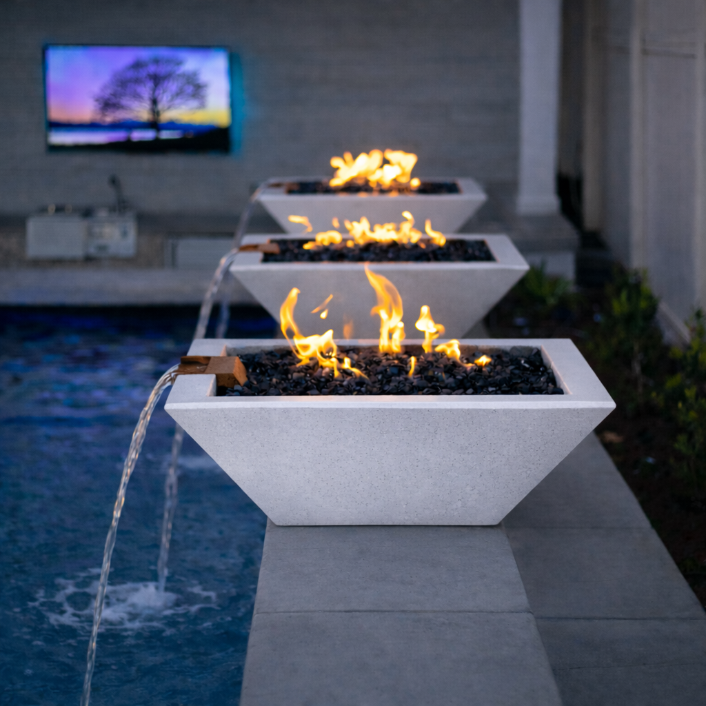 The Outdoor Plus - Maya GFRC Fire & Water Bowl - Limestone White