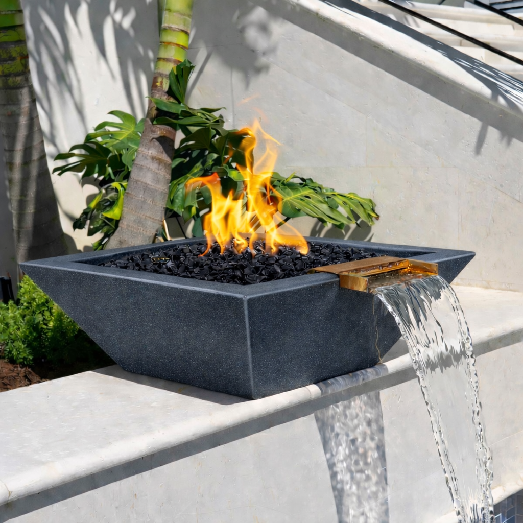 The Outdoor Plus - Maya GFRC Fire & Water Bowl - Metallic Slate