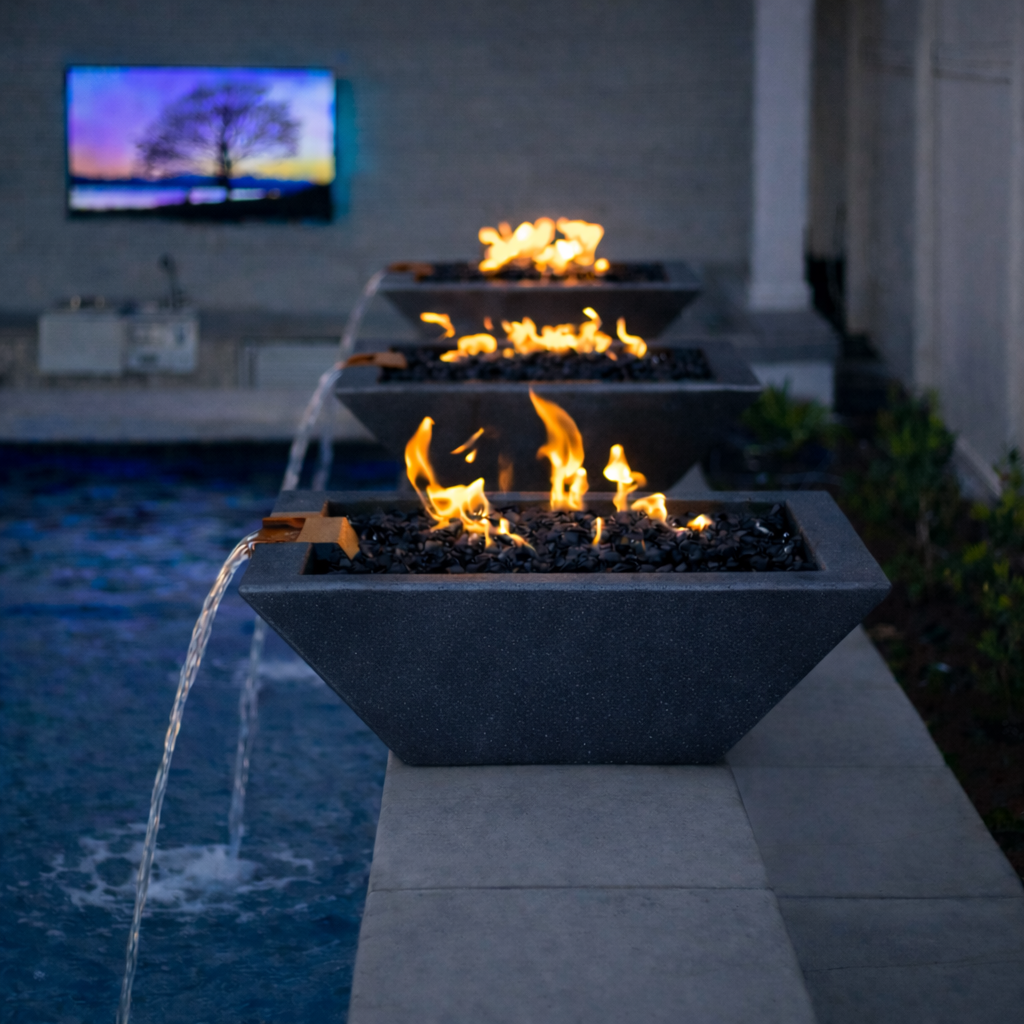The Outdoor Plus - Maya GFRC Fire & Water Bowl - Metallic Slate