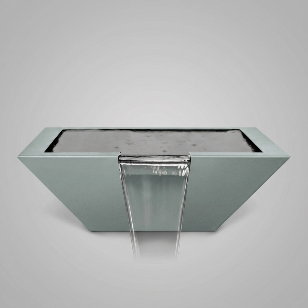 Maya powder-coated water bowl in Mist on a soft gray background