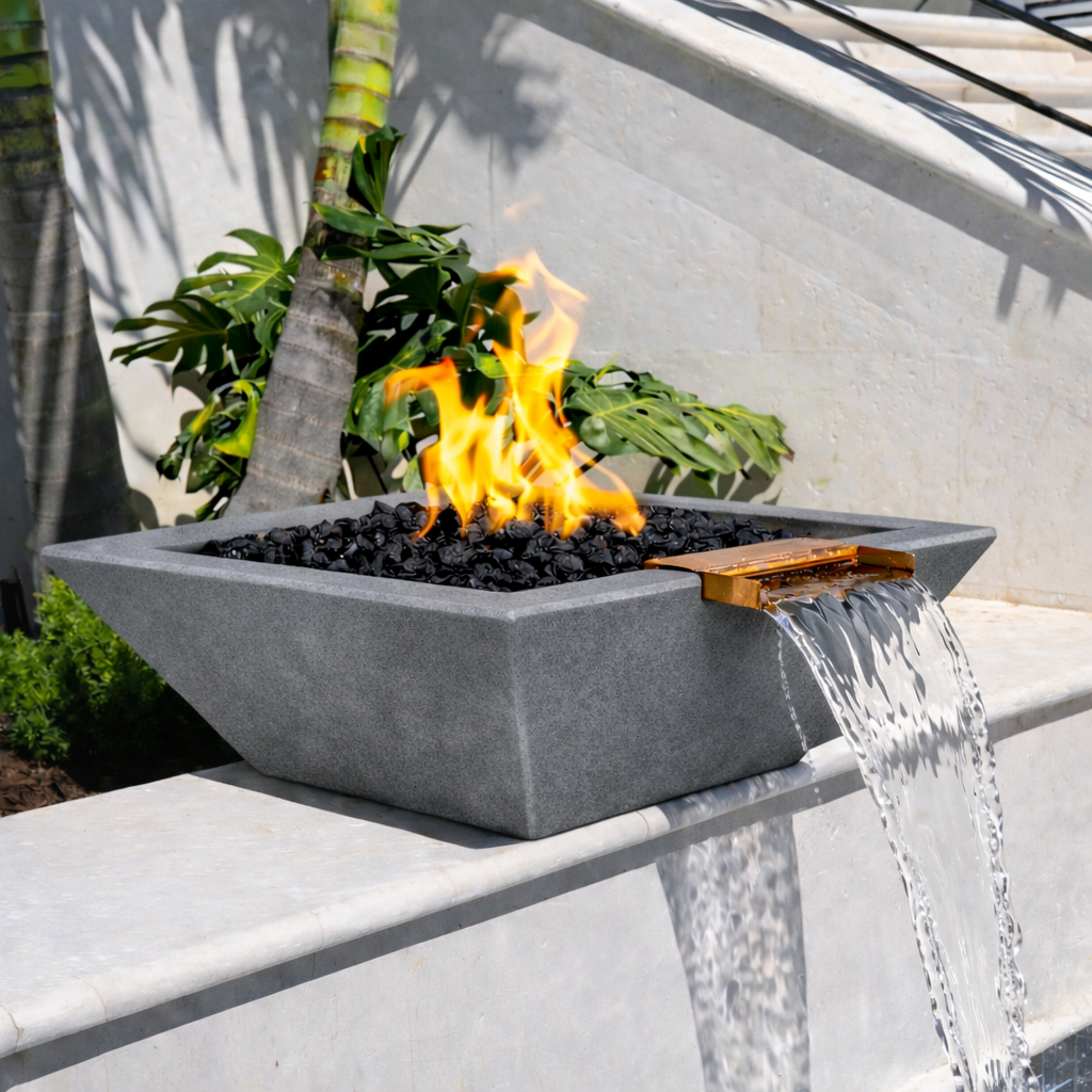 The Outdoor Plus - Maya GFRC Fire & Water Bowl - Natural Gray