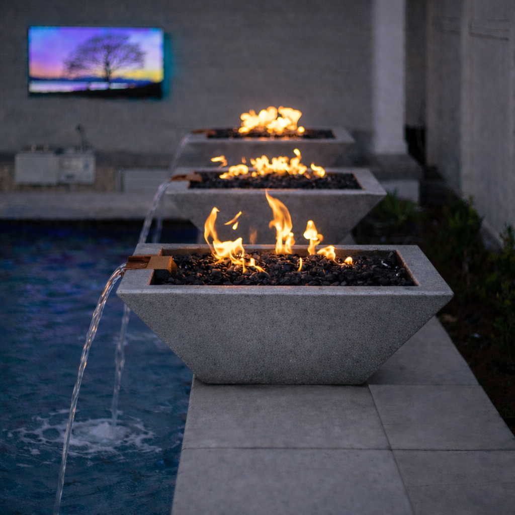 The Outdoor Plus - Maya GFRC Fire & Water Bowl - Natural Gray