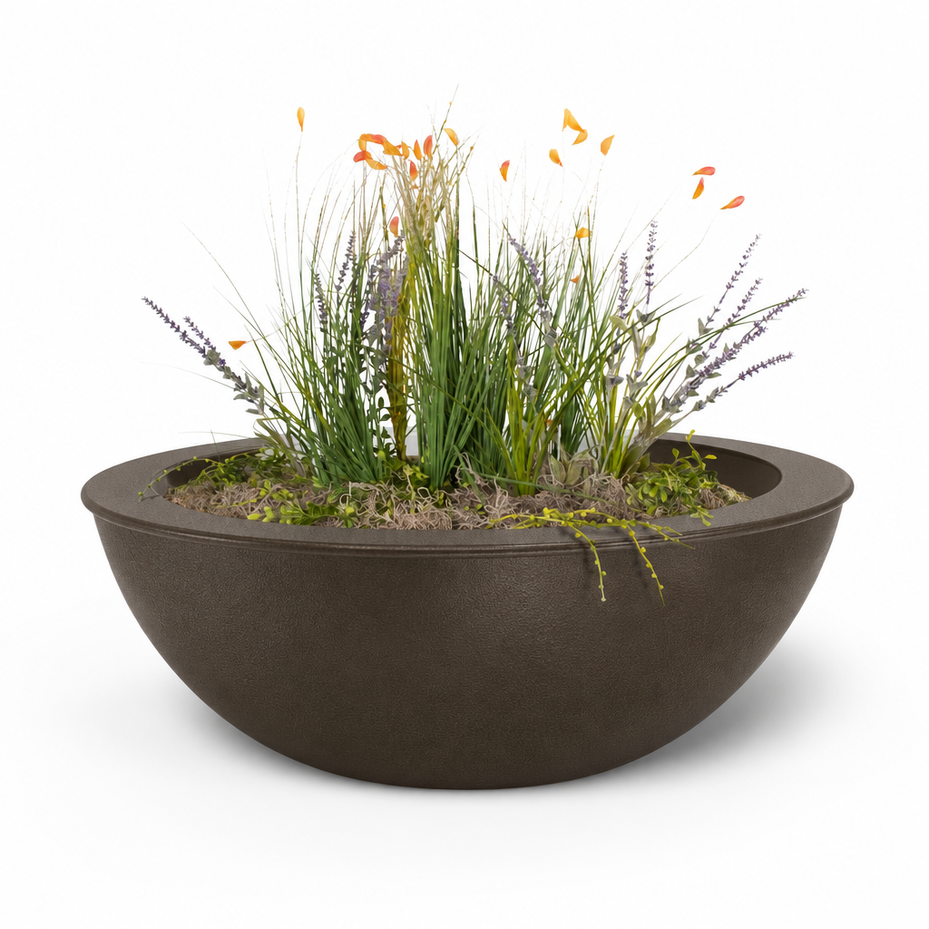 Powder-coated Sedona planter bowl in Bronze Hammertone