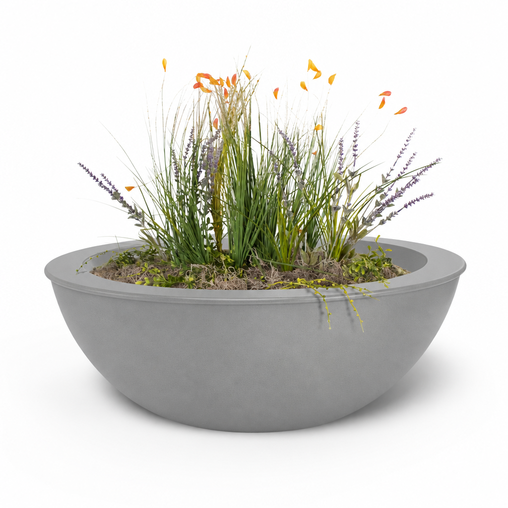 Powder-coated Sedona planter bowl in Pewter