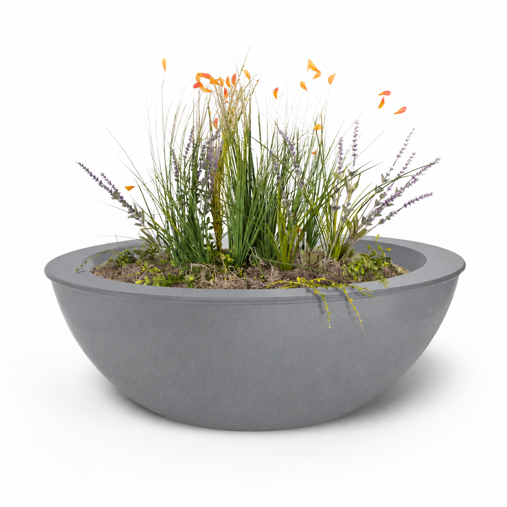 Powder-coated Sedona planter bowl in Rock Gray