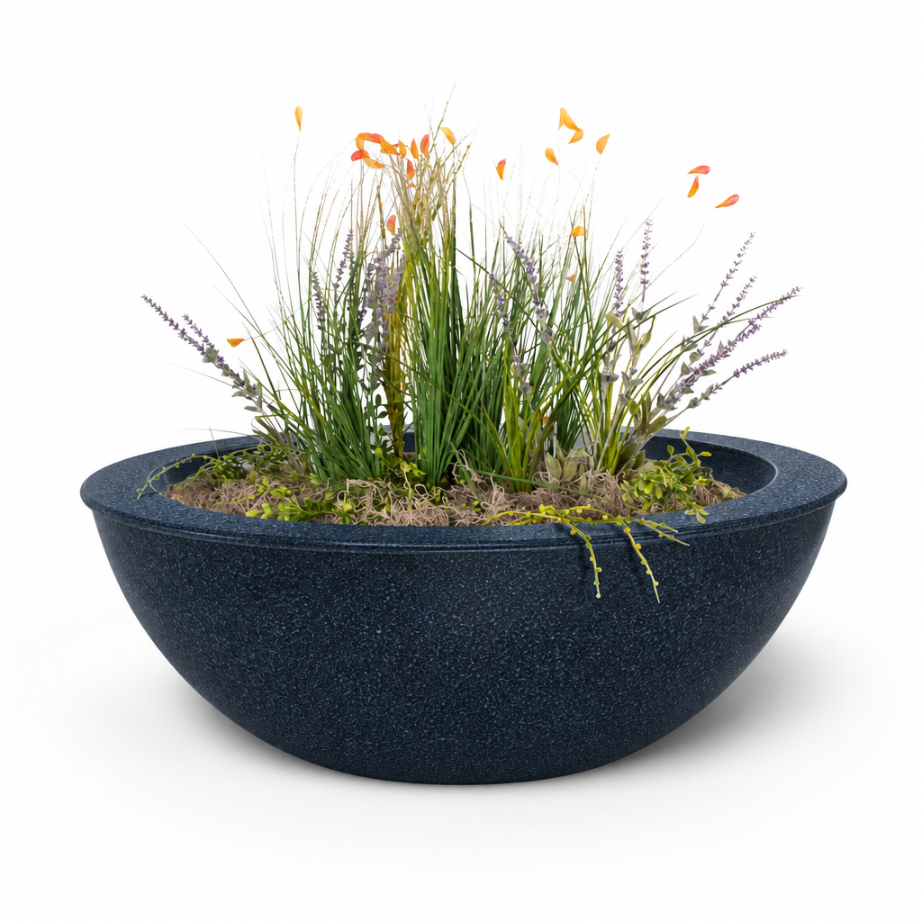 Powder-coated Sedona planter bowl in Sapphire Blue