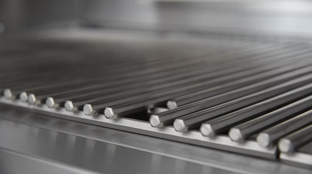 Close-up of metal rods on a metallic surface
