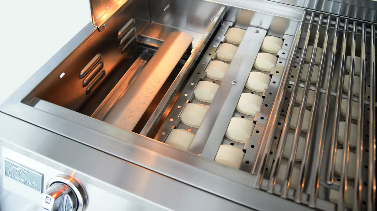 Stainless steel grill with grates and control panel
