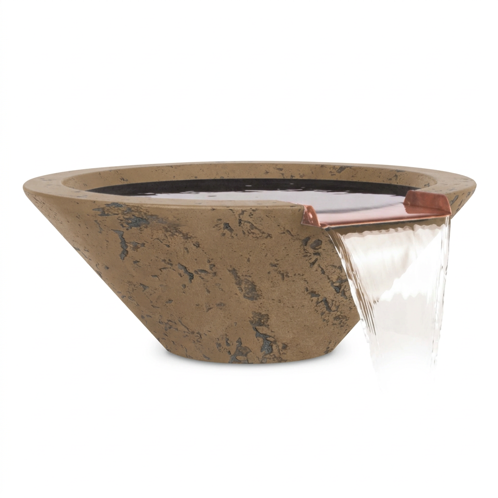 Regenerated Cazo GFRC water bowl in Rustic Coffee with a clean white background