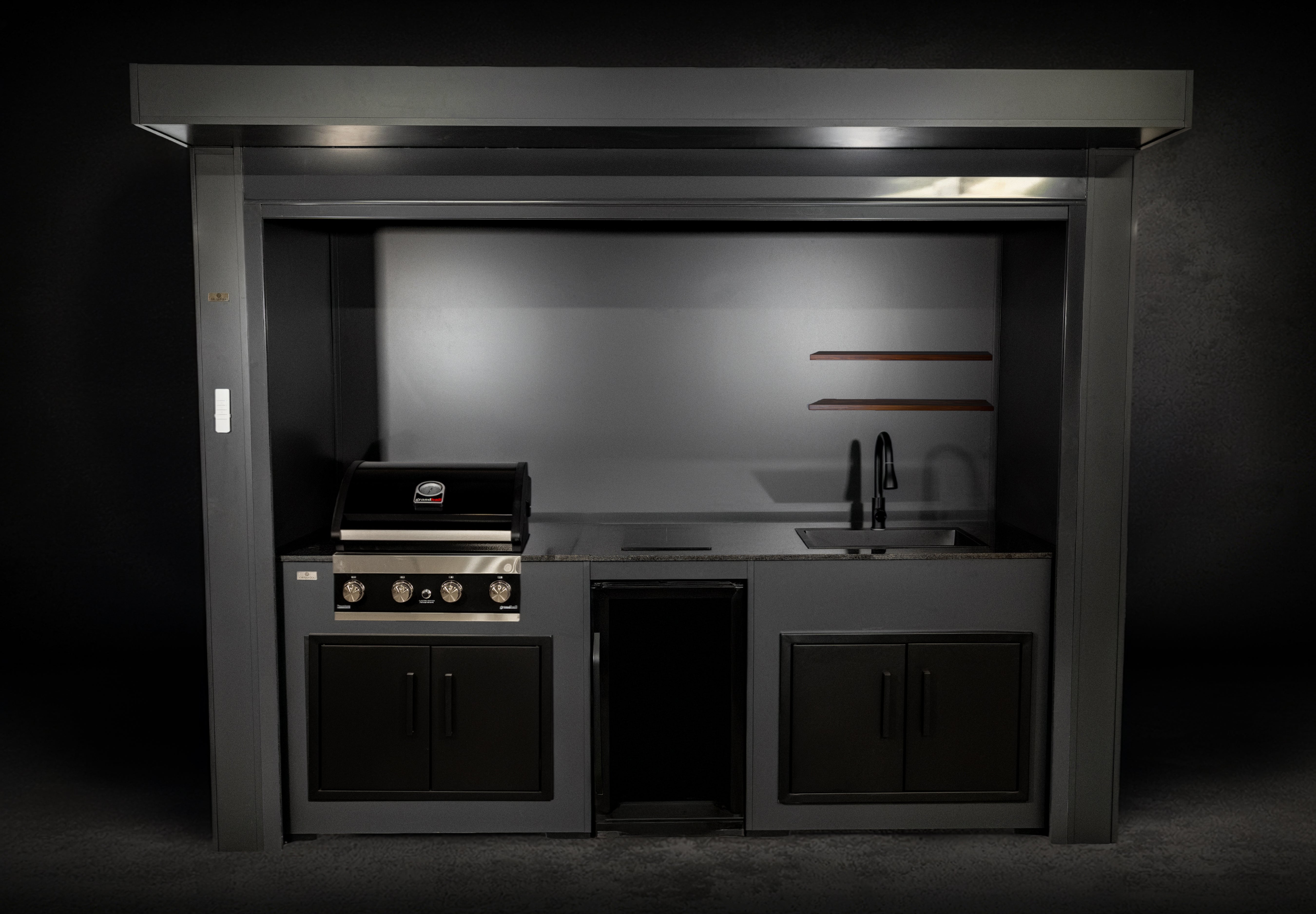 Grillandia Roll Grill Cabana Outdoor Kitchen with Covered Rolling Grill Station