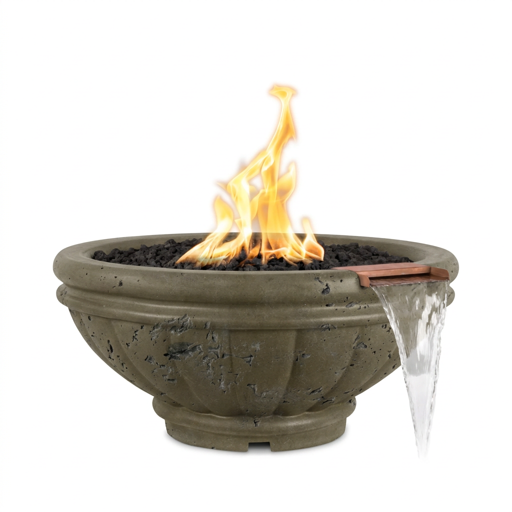 Roma GFRC Fire & Water Bowl in Rustic Moss Stone