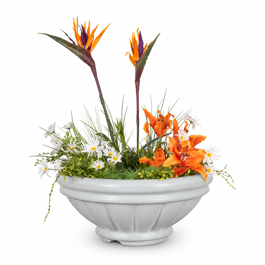 Roma planter in Metallic Pearl on a clean white background