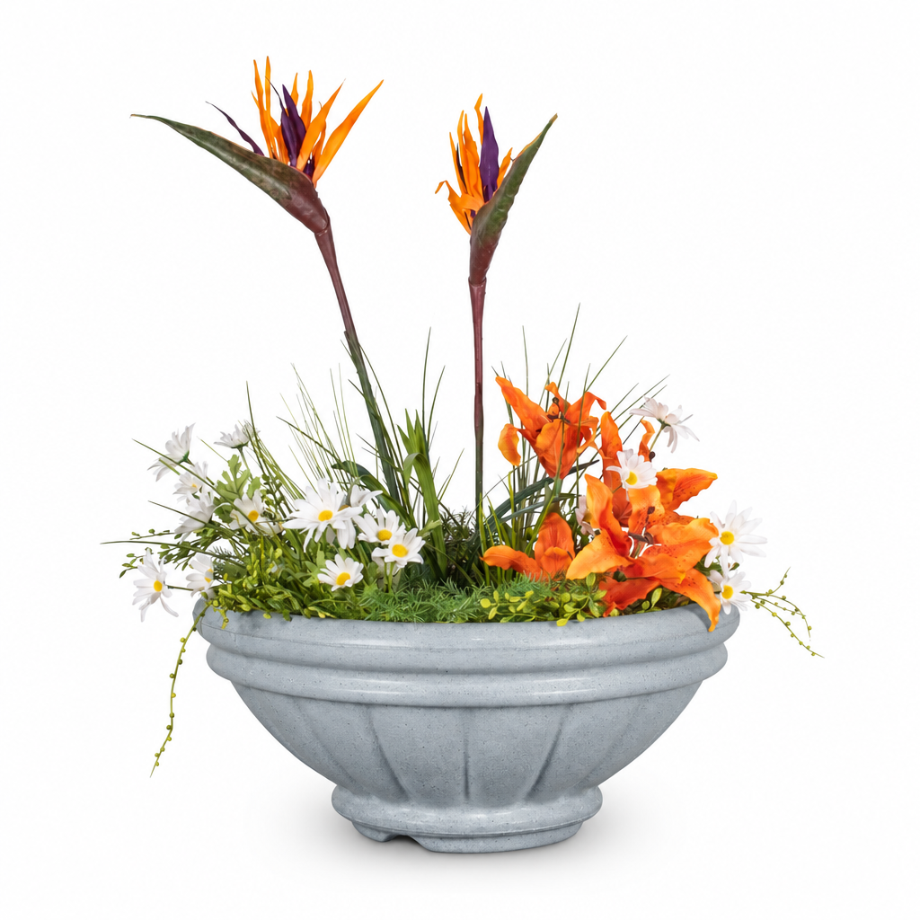 Roma planter in Metallic Silver on a clean white background