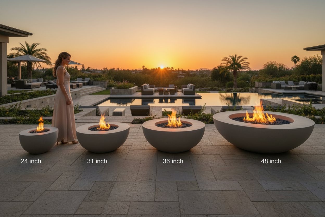 Round Cazo Fire Bowl Size Comparison with Person