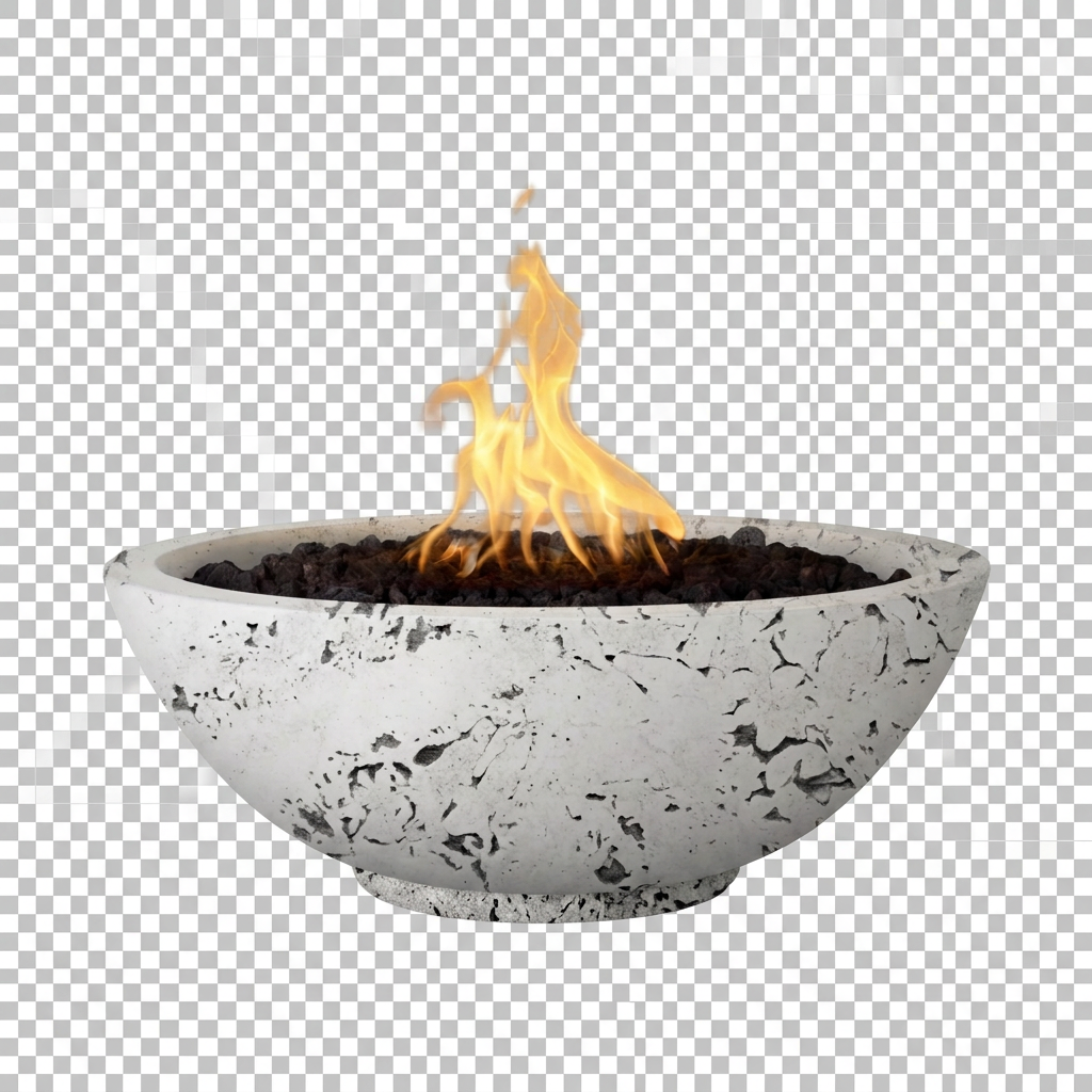 Rustic White Sedona fire bowl with background removed