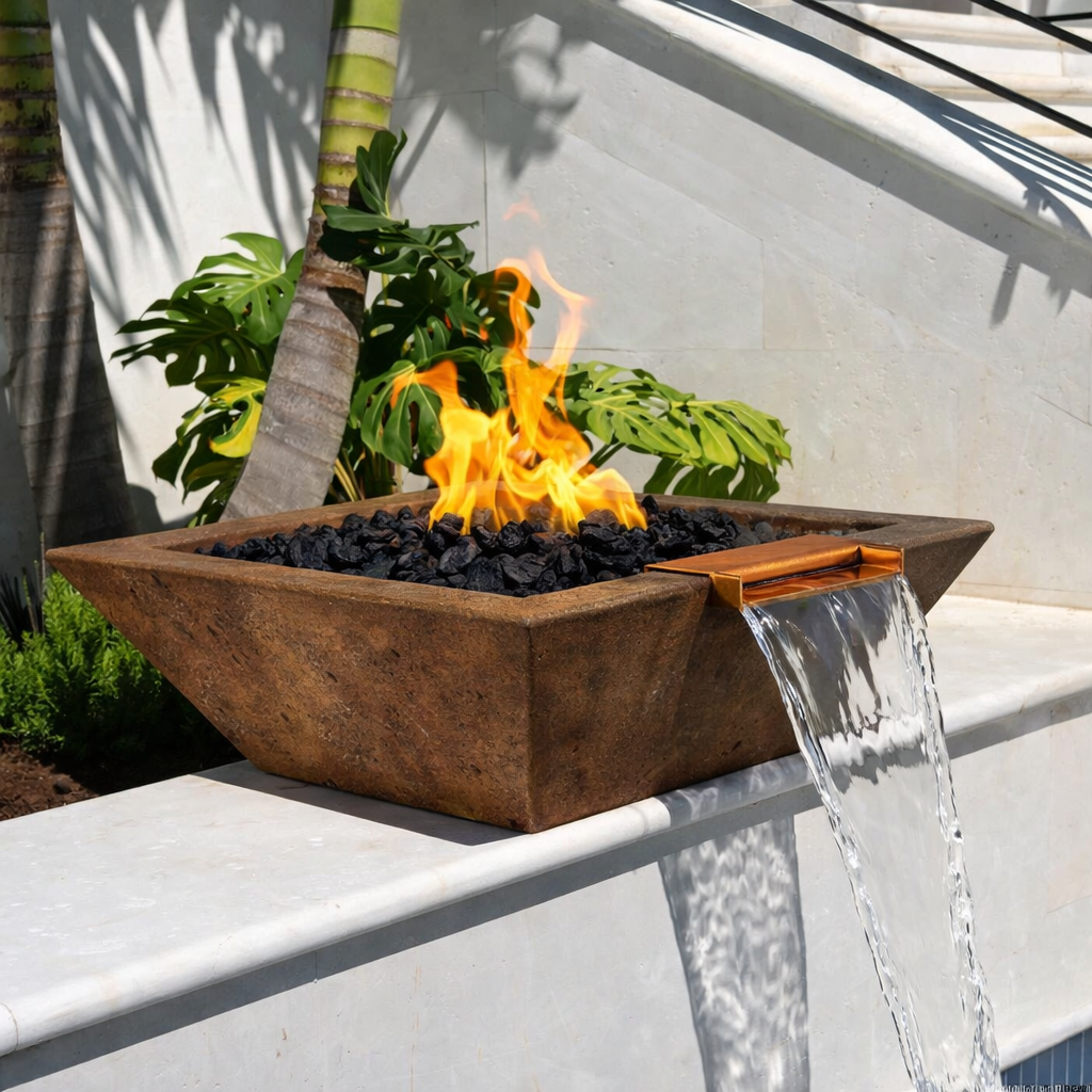 The Outdoor Plus - Maya GFRC Fire & Water Bowl - Rustic Coffee