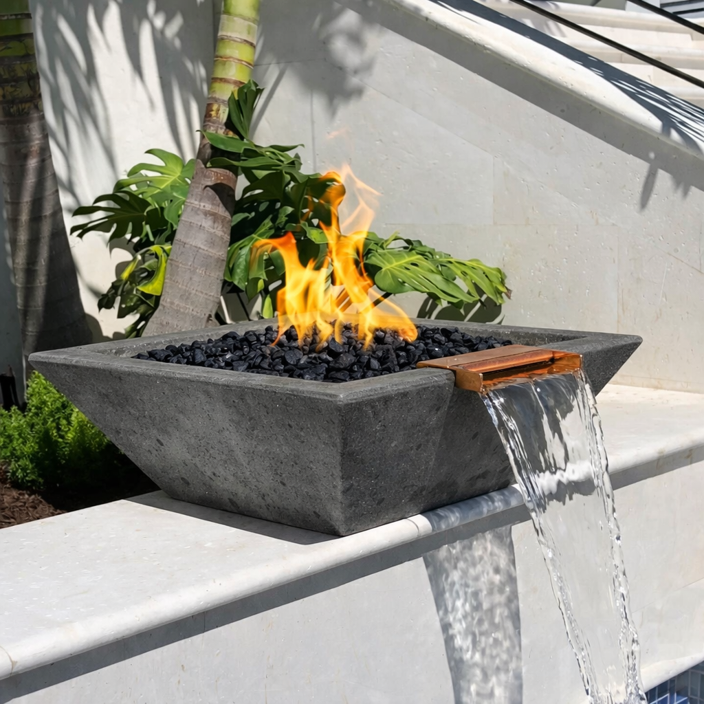 The Outdoor Plus - Maya GFRC Fire & Water Bowl - Rustic Gray