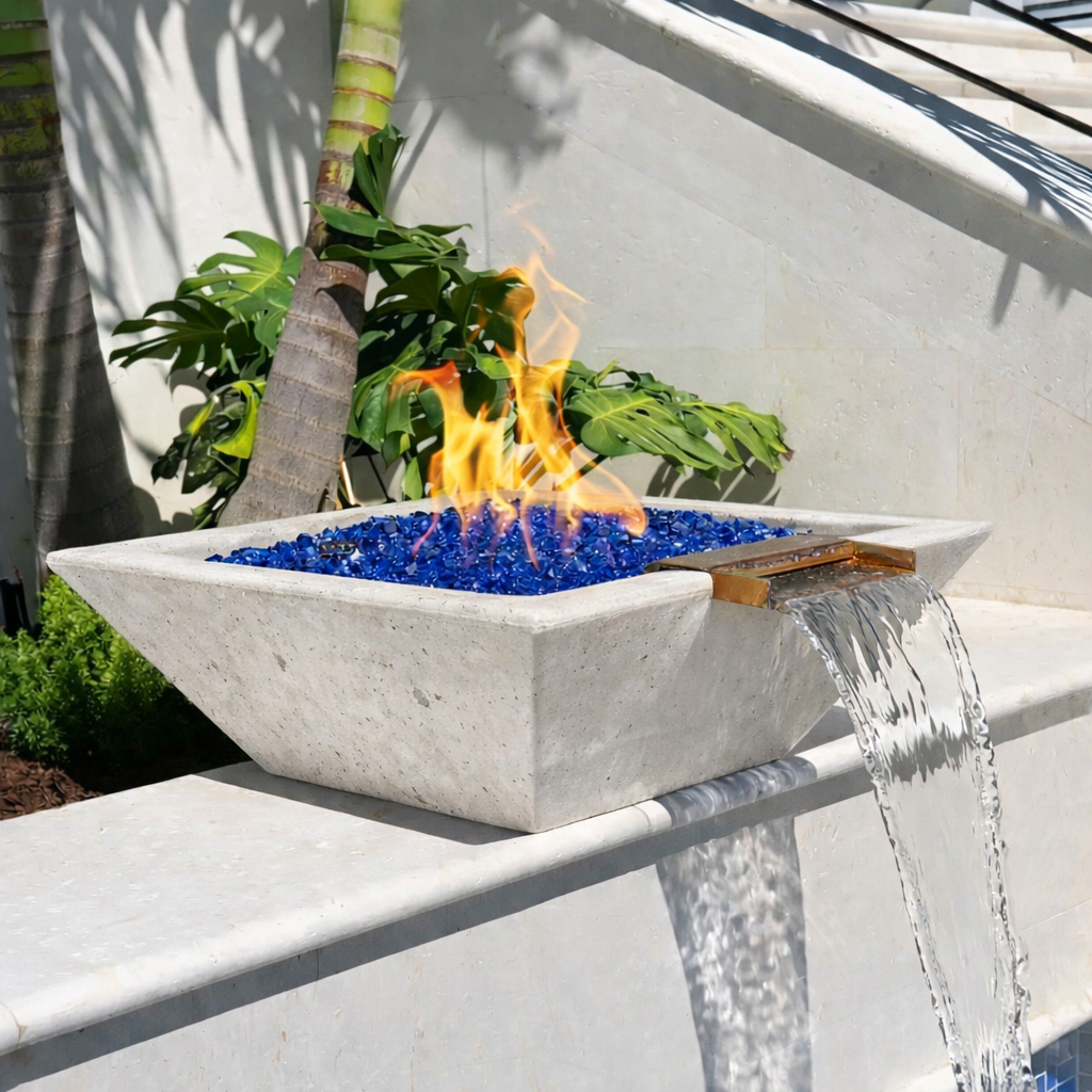 The Outdoor Plus - Maya GFRC Fire & Water Bowl - Rustic White