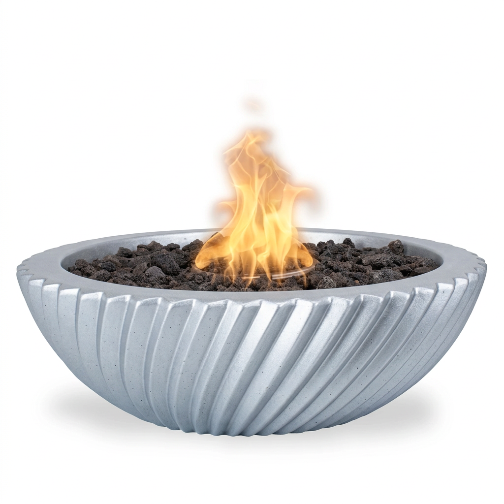 Sedona 2.0 GFRC fire bowl in Metallic Silver
