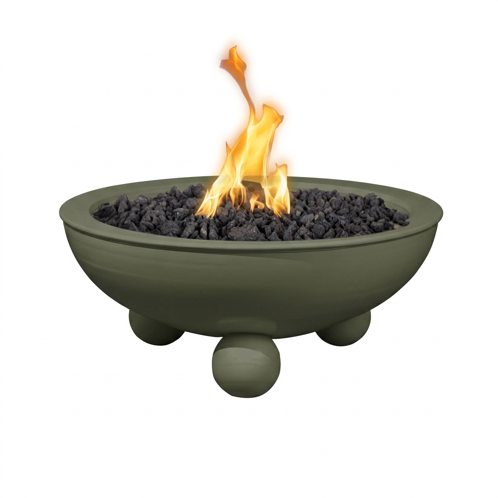 Sedona Fire Bowl with Round Legs in Olive Green