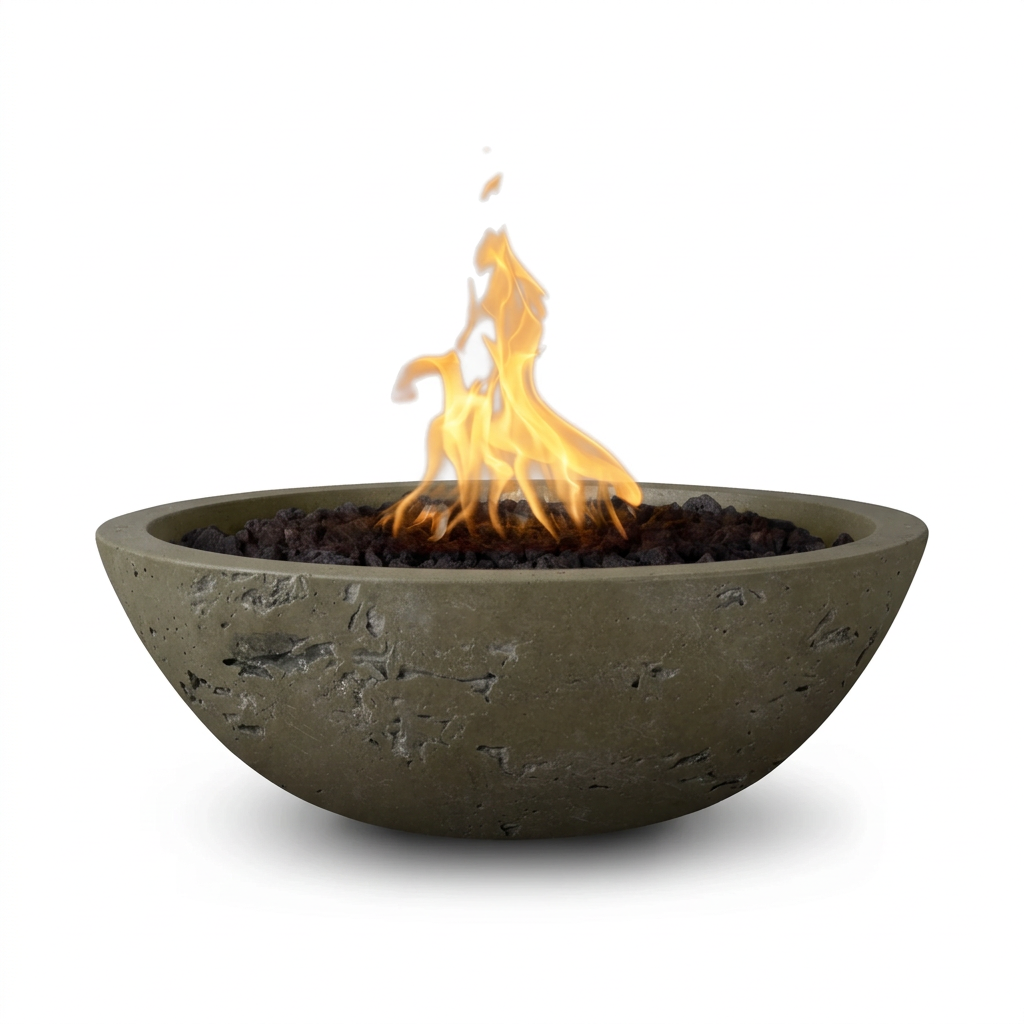 Sedona GFRC fire bowl in Rustic Moss Stone