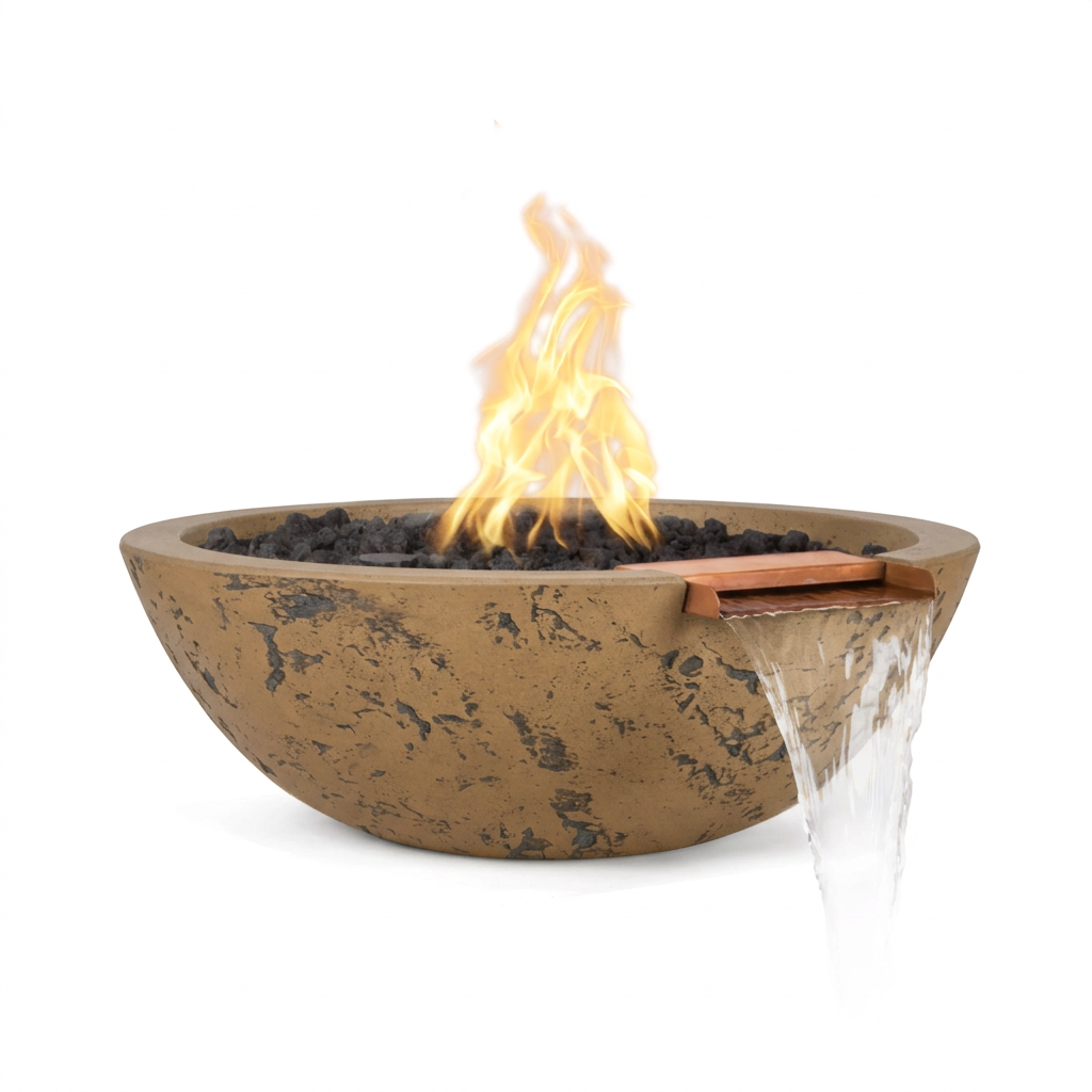 Sedona GFRC Fire & Water Bowl in Rustic Coffee