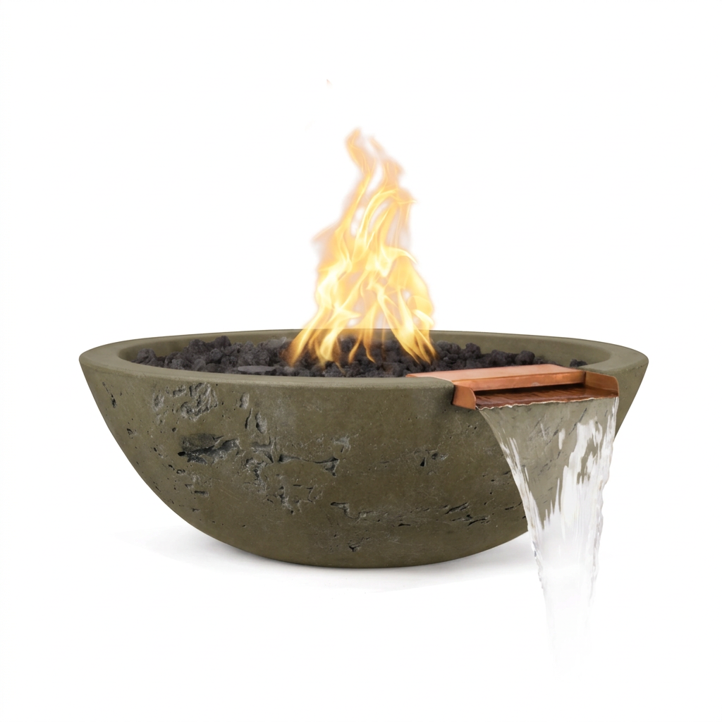 Sedona GFRC Fire & Water Bowl in Rustic Moss Stone