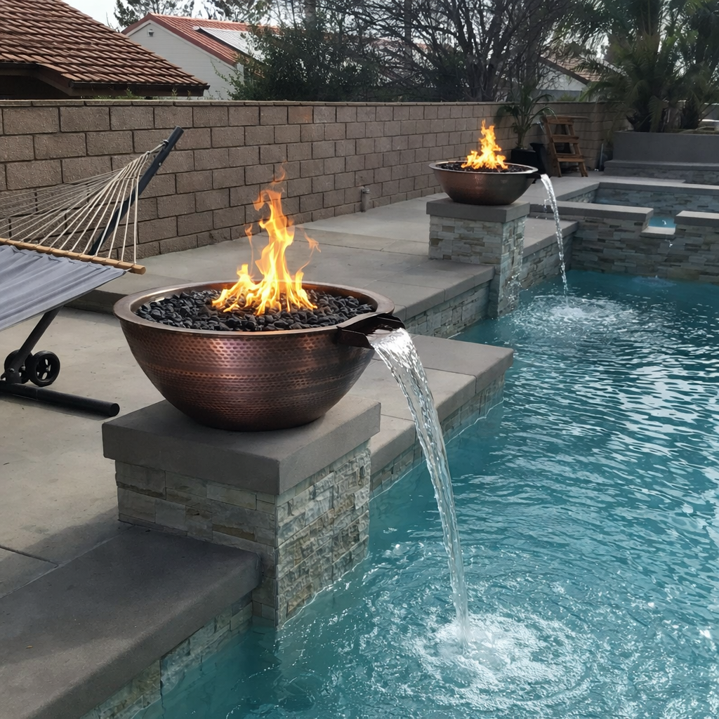 The Outdoor Plus 27" Sedona Hammered Patina Copper Fire and Water Bowl
