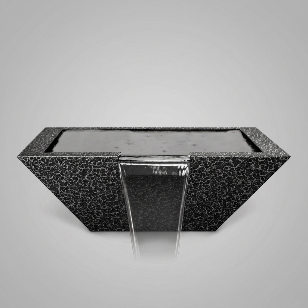 Maya powder-coated water bowl in Silver Vein on a soft gray background