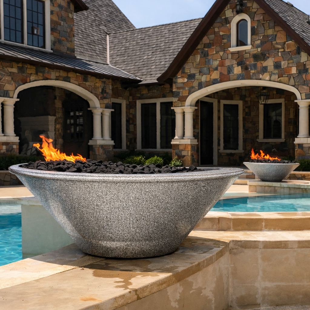 The Outdoor Plus - Round Cazo Powder Coated Metal Fire Bowl - Silver Vein