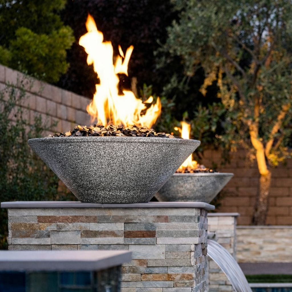 The Outdoor Plus - Round Cazo Powder Coated Metal Fire Bowl - Silver Vein