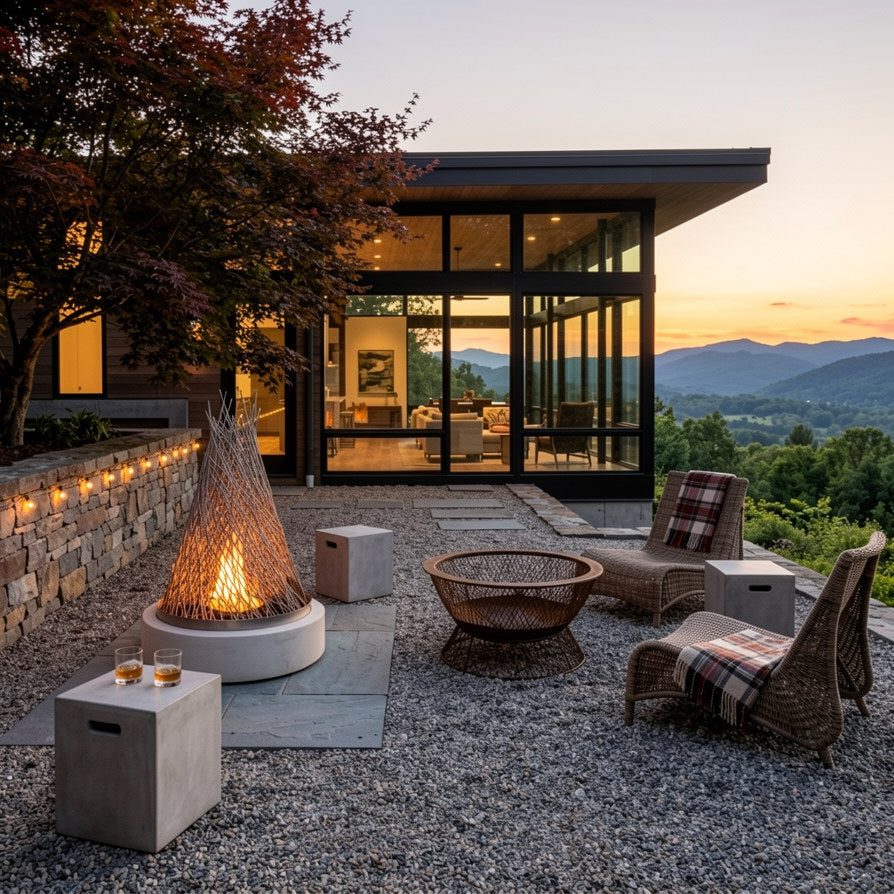 The Outdoor Plus 48" Round Hay Stack Fire Tower — Stainless Steel