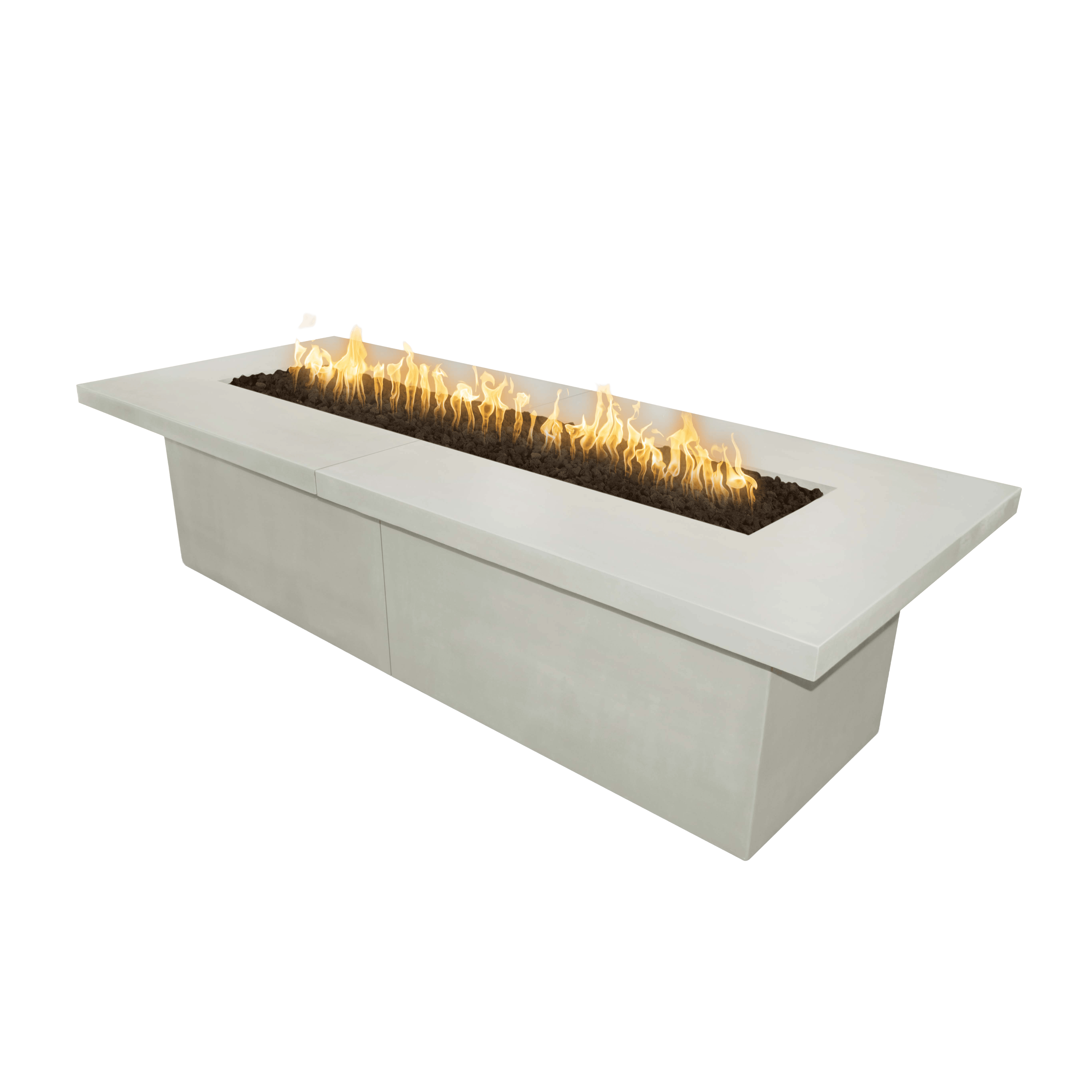 Rectangular fire pit with flames on a green background