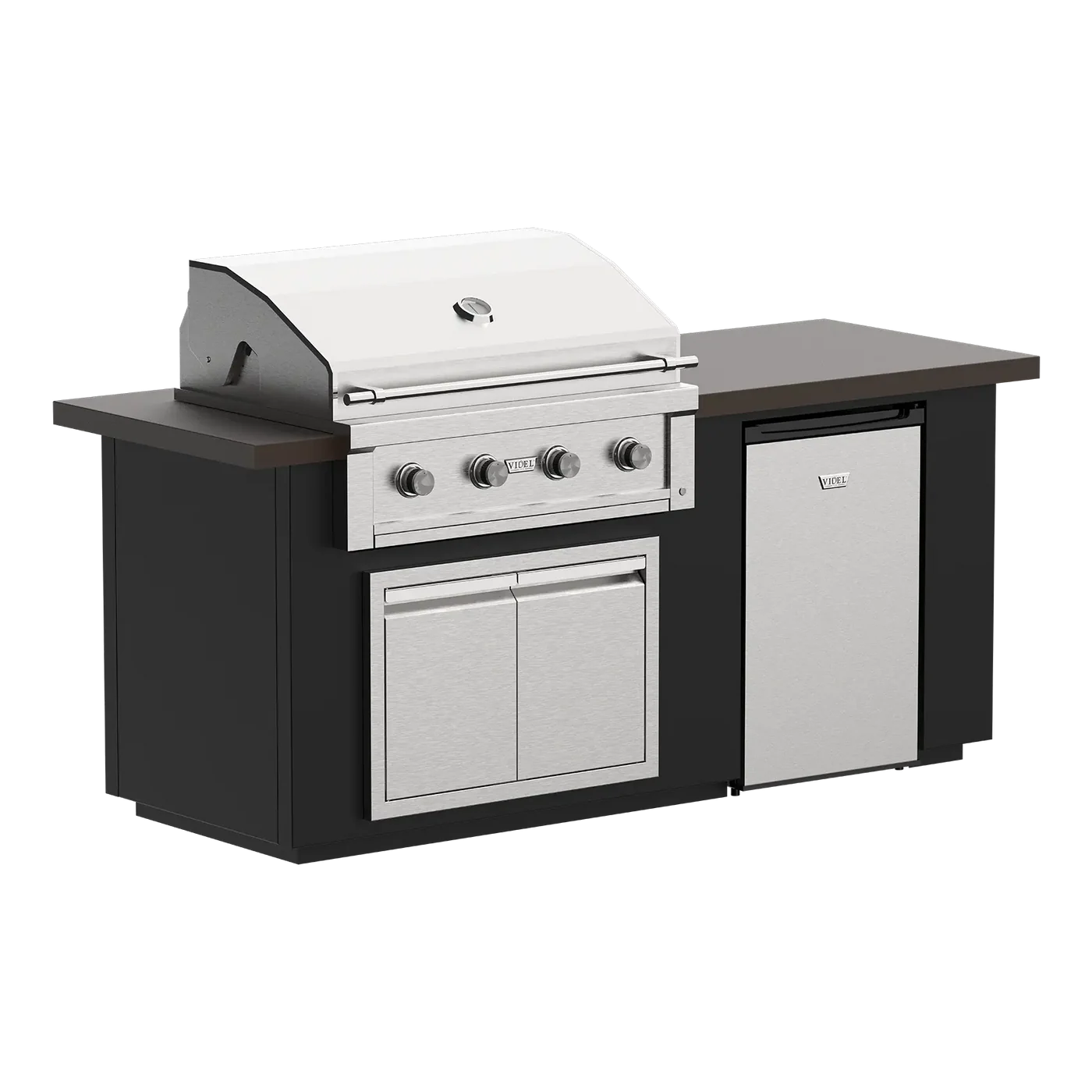 Outdoor grill and refrigerator combo on a white background