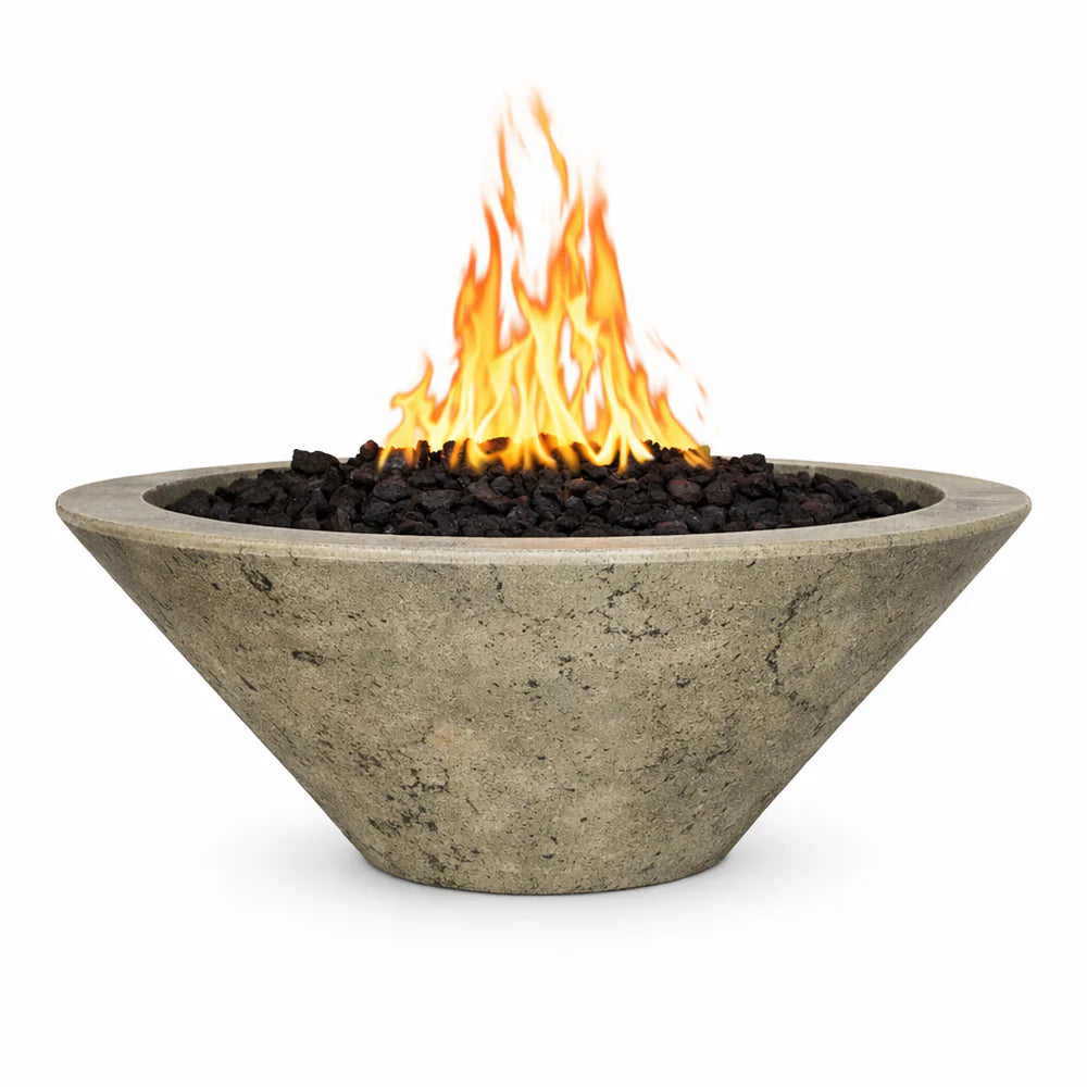 Outdoor Plus Round Cazo Fire Bowl in GFRC Concrete – Moss Stone finish