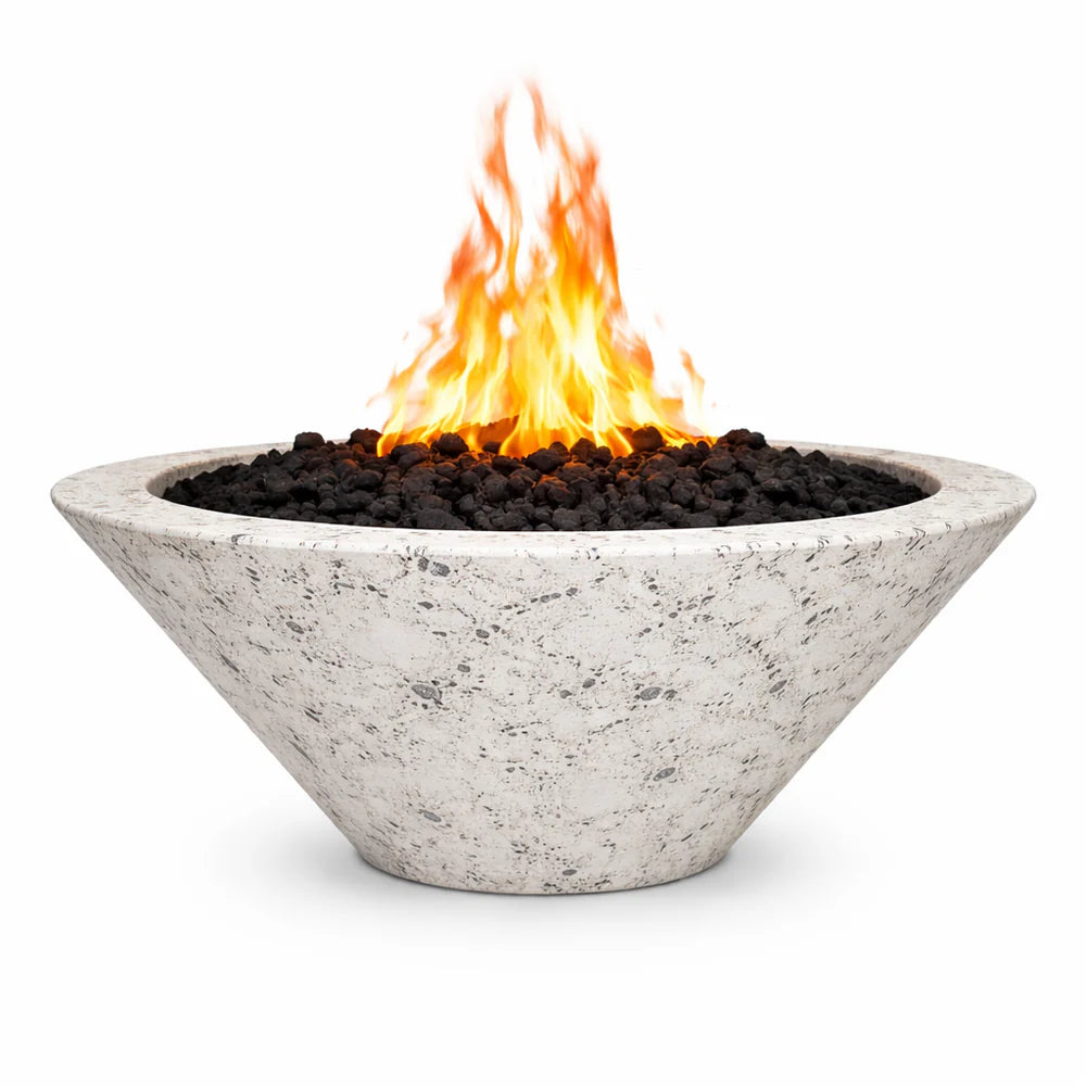 Outdoor Plus Round Cazo Fire Bowl in GFRC Concrete – Rustic White finish