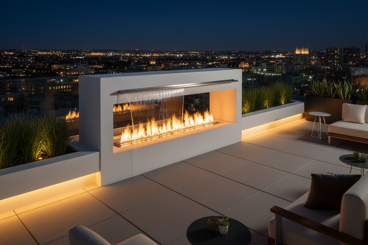 The Williams Fireplace with Scupper - Stainless Steel Lifestyle
