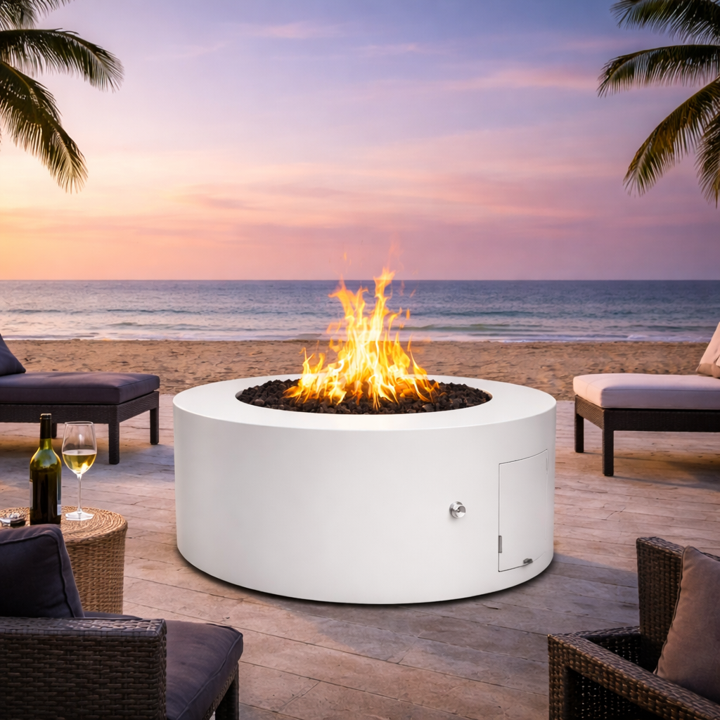 The Outdoor Plus Unity -  Fire Pit – Powder Coated Steel - 24" Tall | White Powder Coat