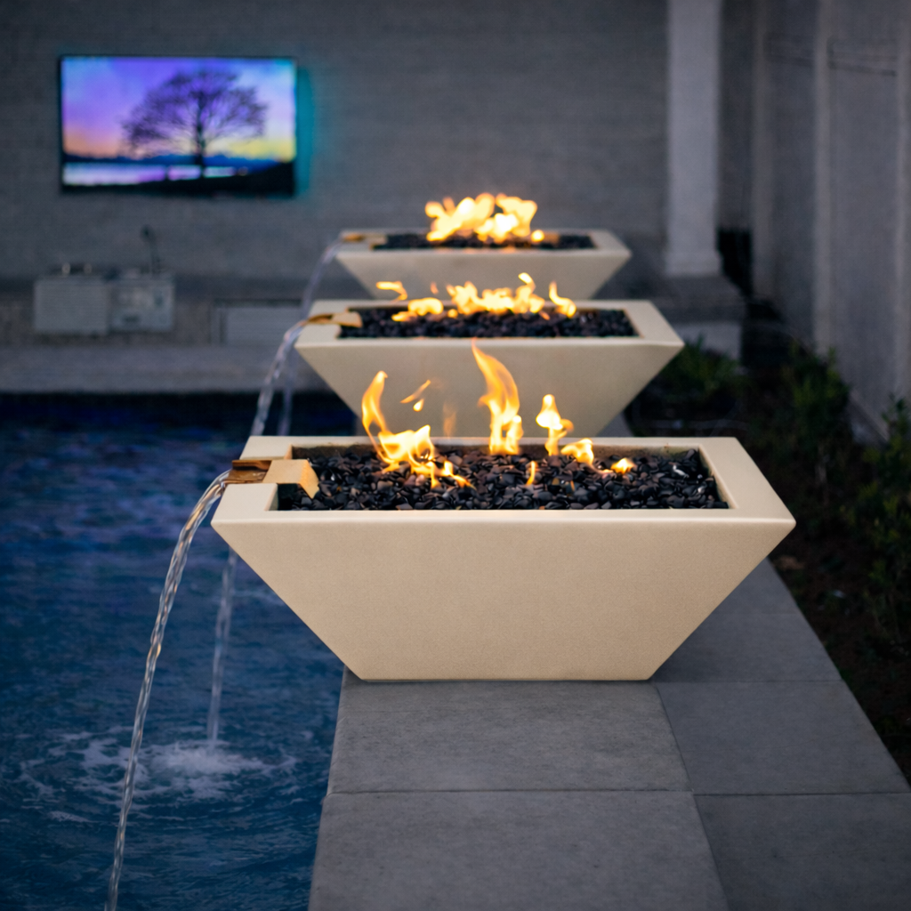 The Outdoor Plus - Maya GFRC Fire & Water Bowl - Vanilla