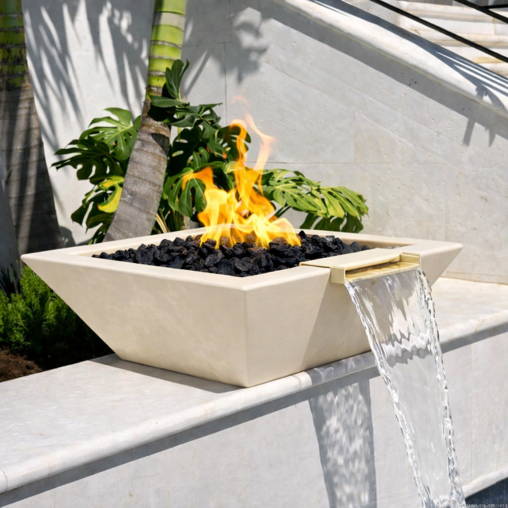 The Outdoor Plus - Maya GFRC Fire & Water Bowl - Vanilla