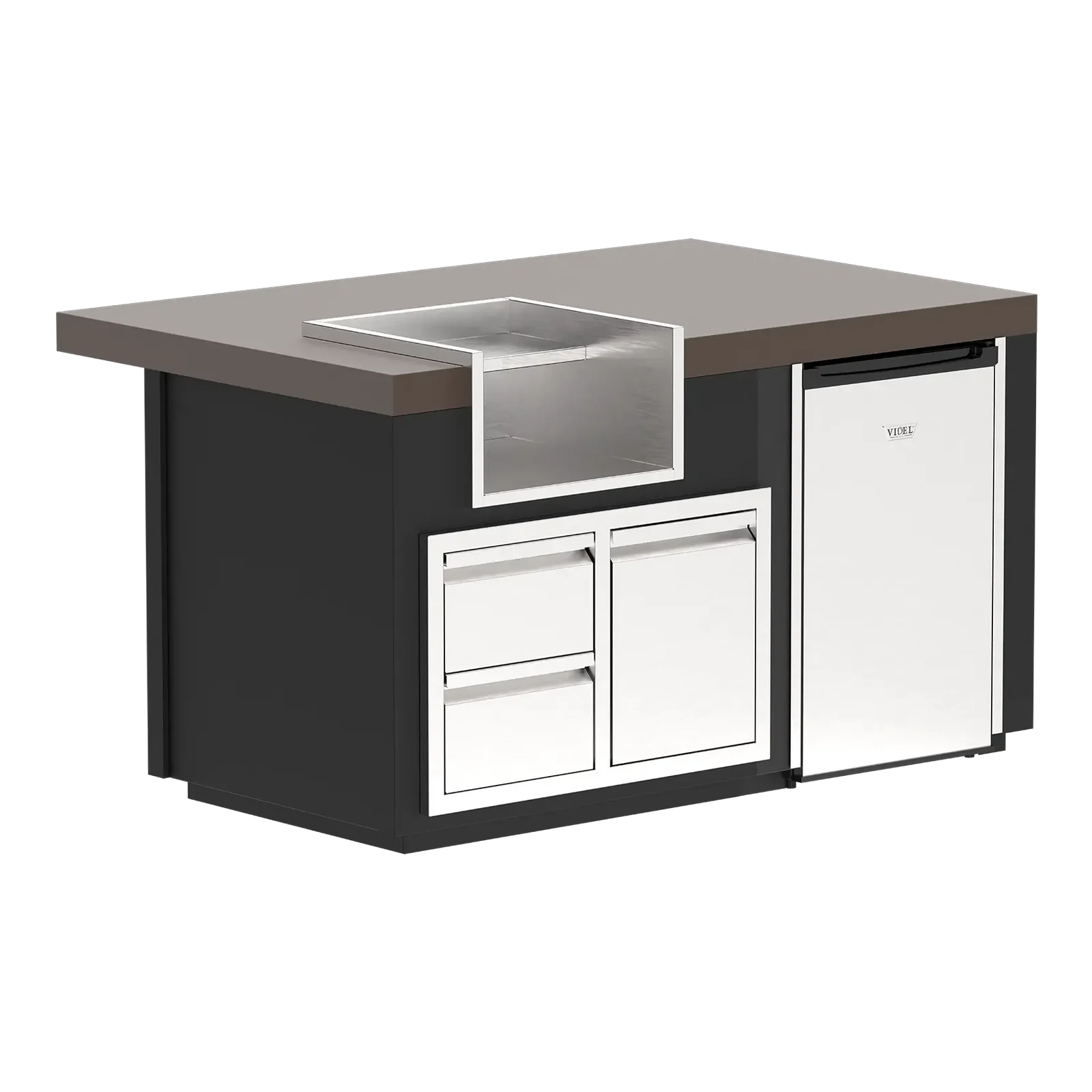 Videl USA 64" Luxe Margarita Center Complete BBQ Island - Beverage Margarita Center, 4.5 Cu Ft. refrigerator, and combo doors and drawers