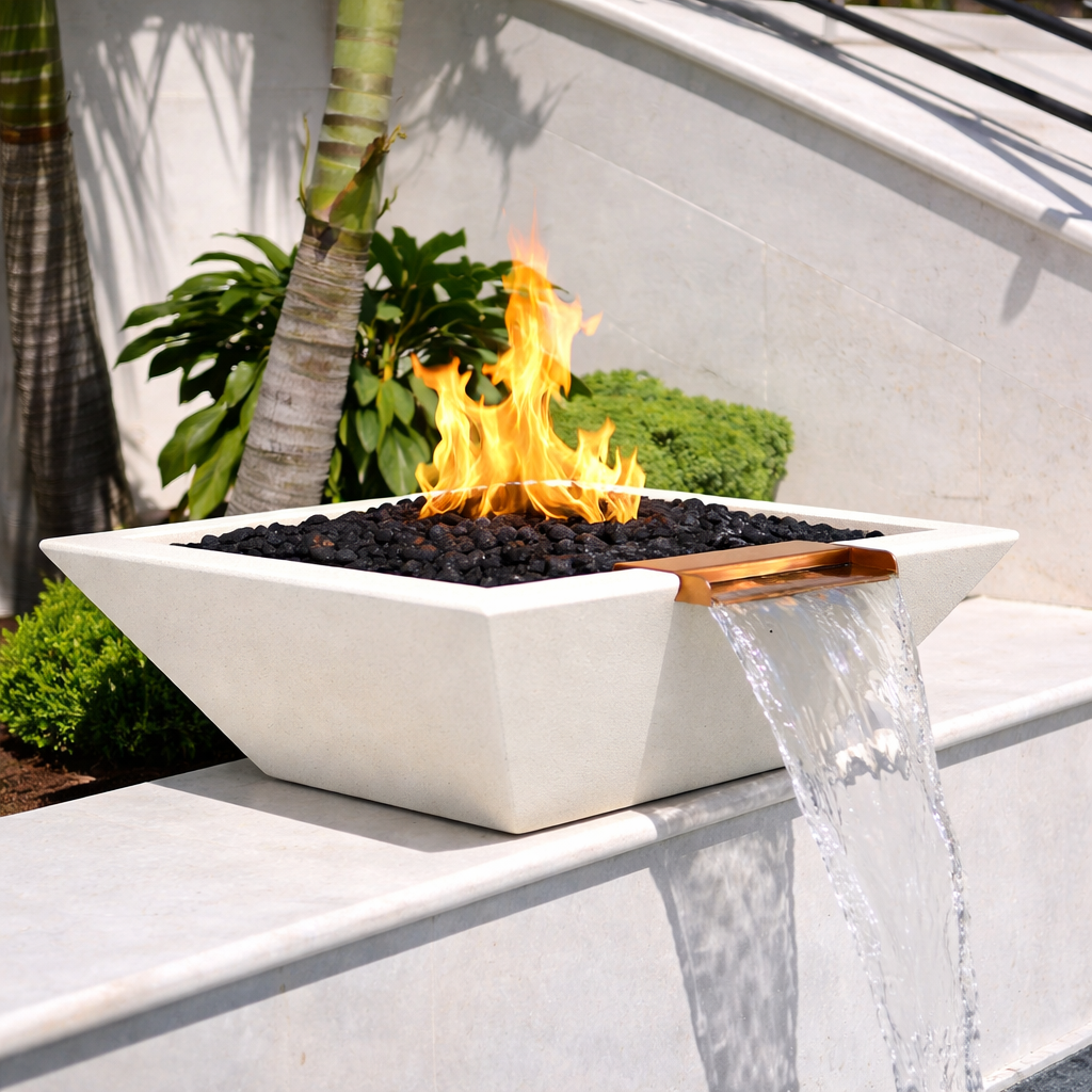 The Outdoor Plus - Maya GFRC Fire & Water Bowl - Limestone White